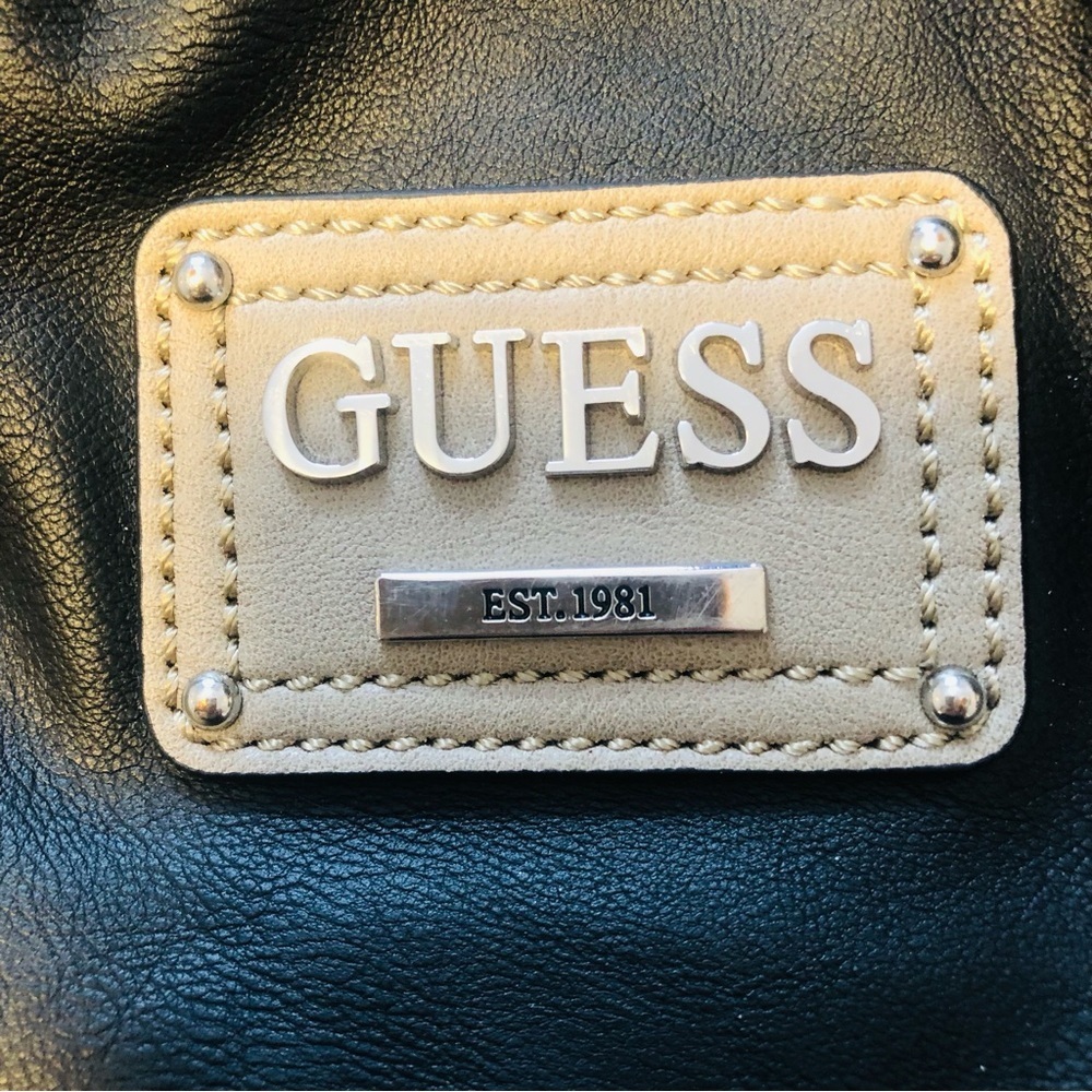 Guess Black and Tan Satchel , DividedOrganizer, Logo Tag Bow purse charm - Picture 2 of 11